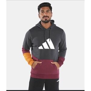 Adidas Colorblock Hoodie Sweater Size 2XL Men's Heather Carbon Orange Comfy